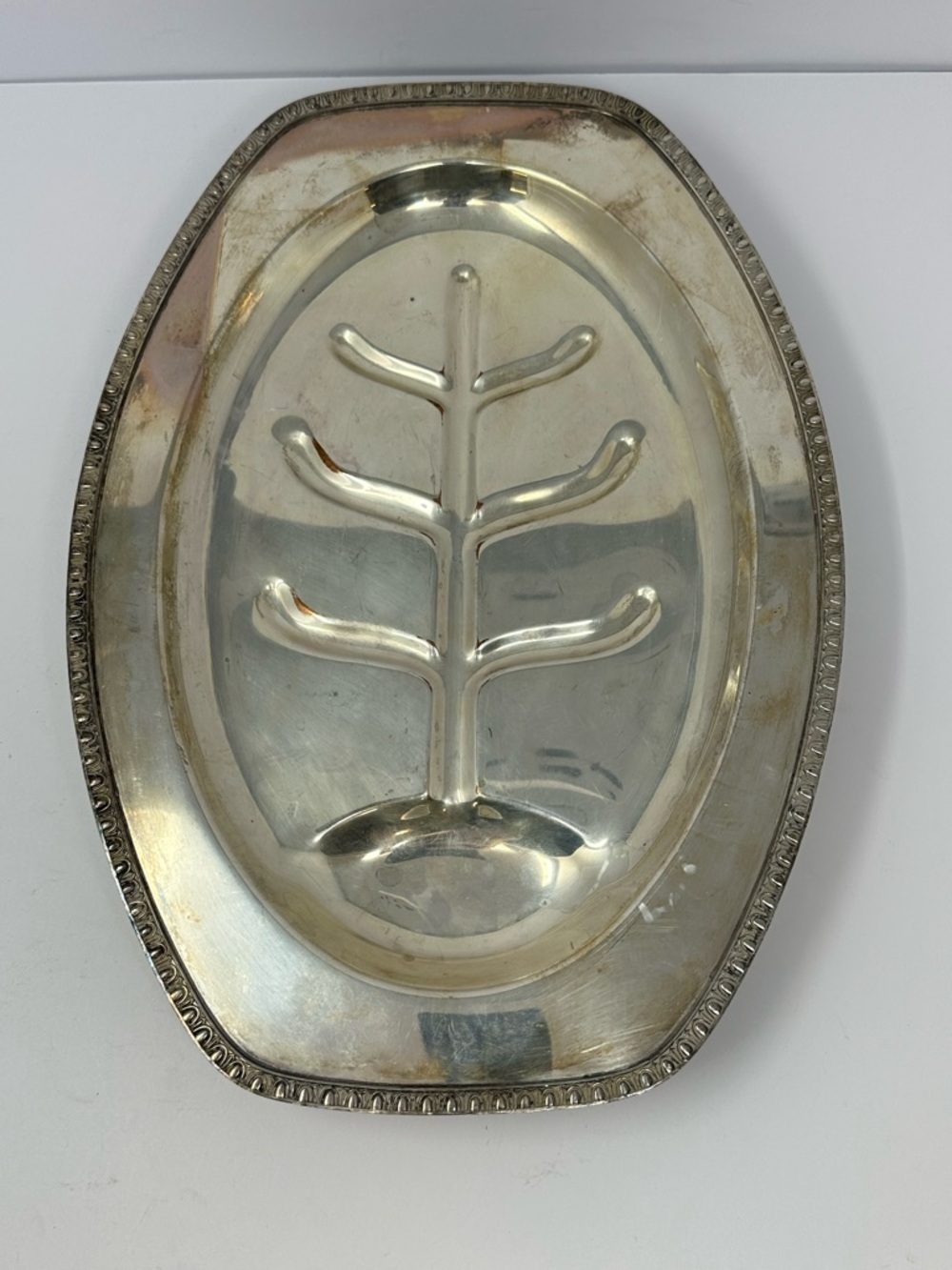 VTG FB ROGERS Silver Plate Copper Semi Oval Footed Meat Serving Tray Platter P0